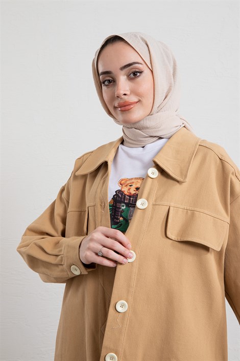 Düğme Detaylı Kot Ceket Bej - Moda AlaDüğme Detaylı Kot Ceket Bej
