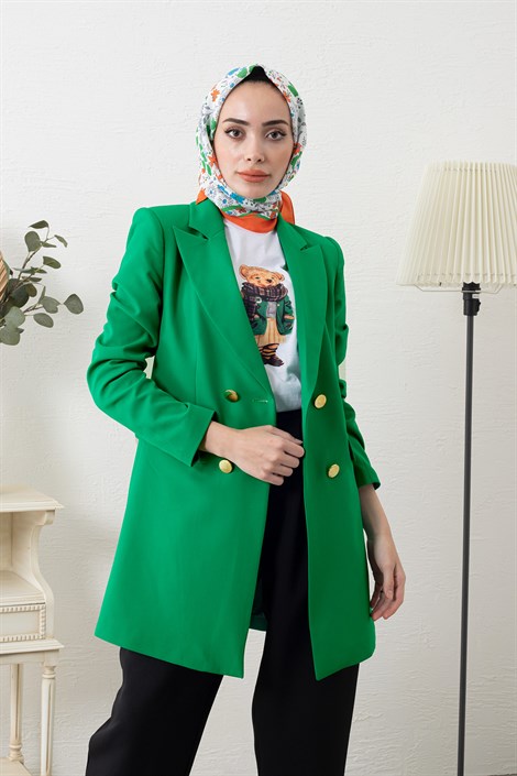 Düğmeli Blazer Ceket Zümrüt Yeşili - Moda AlaDüğmeli Blazer Ceket Zümrüt Yeşili