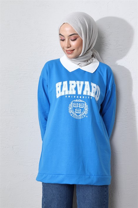 Harvard Baskılı Sweatshırt Mavi