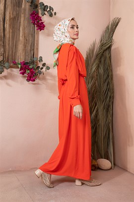 Aksesuar Kemerli Ayrobin Elbise Nar çiçeği