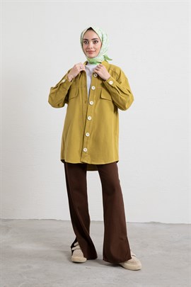 Düğme Detaylı Kot Ceket Yağ Yeşili - Moda AlaDüğme Detaylı Kot Ceket Yağ Yeşili