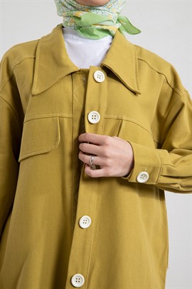 Düğme Detaylı Kot Ceket Yağ Yeşili - Moda AlaDüğme Detaylı Kot Ceket Yağ Yeşili