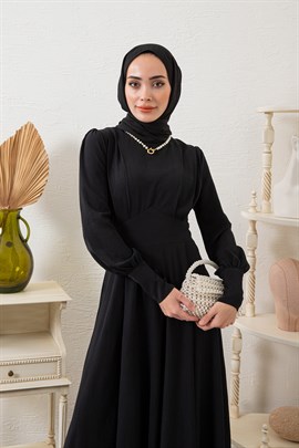 Düğme Maşetli Elbise Siyah