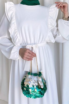 Fırfırlı Ayrobin Elbise Beyaz