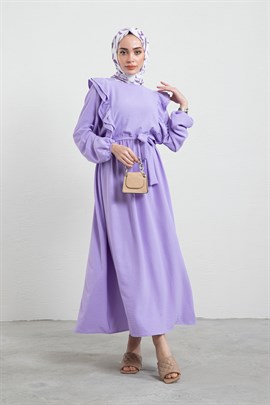 Fırfırlı Ayrobin Elbise Lila