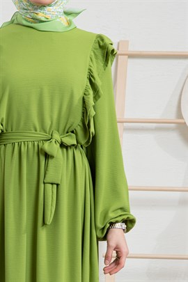 Fırfırlı Ayrobin Elbise Yeşil