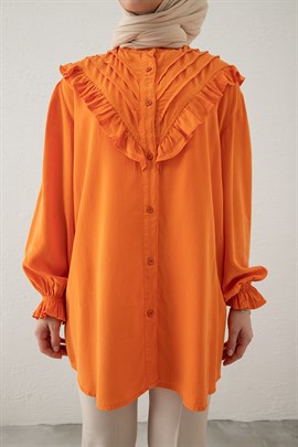 Tesettür Triko Tunik Modelleri ve Fiyatları | Fırfırlı Tensel Tunik OranjFırfırlı Tensel Tunik Oranj