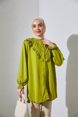 Tesettür Triko Tunik Modelleri ve Fiyatları | Fırfırlı Tensel Tunik Yağ YeşiliFırfırlı Tensel Tunik Yağ Yeşili