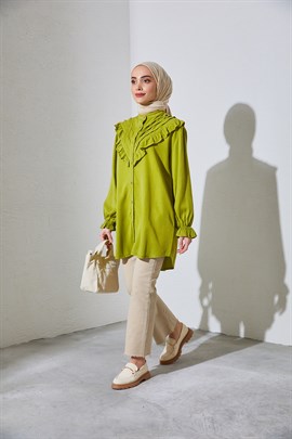 Tesettür Triko Tunik Modelleri ve Fiyatları | Fırfırlı Tensel Tunik Yağ YeşiliFırfırlı Tensel Tunik Yağ Yeşili