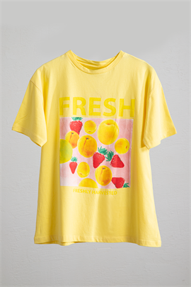 Fresh Baskılı T-Shirt Sarı