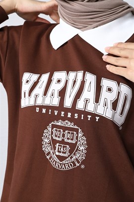 Harvard Baskılı Sweatshırt Kahverengi