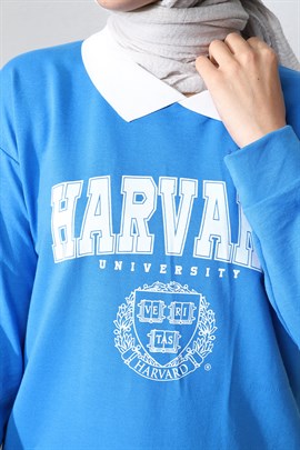 Harvard Baskılı Sweatshırt Mavi