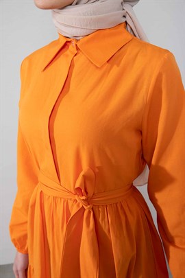 Kat Detaylı Elbise Oranj - Moda AlaKat Detaylı Elbise Oranj