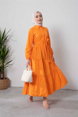 Kat Detaylı Elbise Oranj - Moda AlaKat Detaylı Elbise Oranj