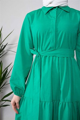 Kat Detaylı Elbise Yeşil - Moda AlaKat Detaylı Elbise Yeşil