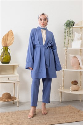 Keten Kimono Takım Mavi