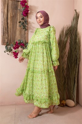 Mini Çiçek Desen Elbise Yeşil