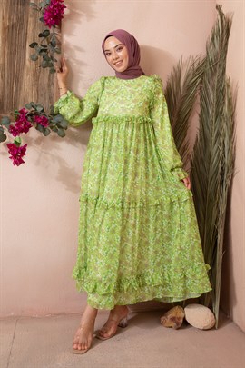 Mini Çiçek Desen Elbise Yeşil
