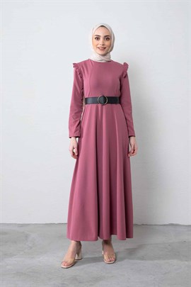 Omuzu Fırfırlı Elbise Gül kurusu - Moda AlaOmuzu Fırfırlı Elbise Gül kurusu