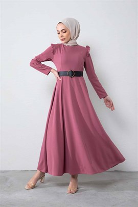 Omuzu Fırfırlı Elbise Gül kurusu - Moda AlaOmuzu Fırfırlı Elbise Gül kurusu