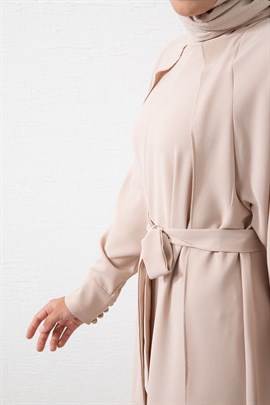 Parçalı Kemerli Elbise Taş - Moda AlaParçalı Kemerli Elbise Taş