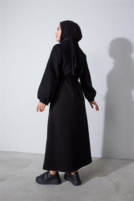 Üç İplik Fermuarlı Elbise Siyah