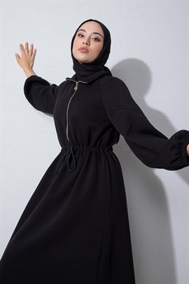 Üç İplik Fermuarlı Elbise Siyah