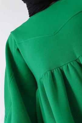 Üç İplik Şardonlu Elbise Zümrüt Yeşili